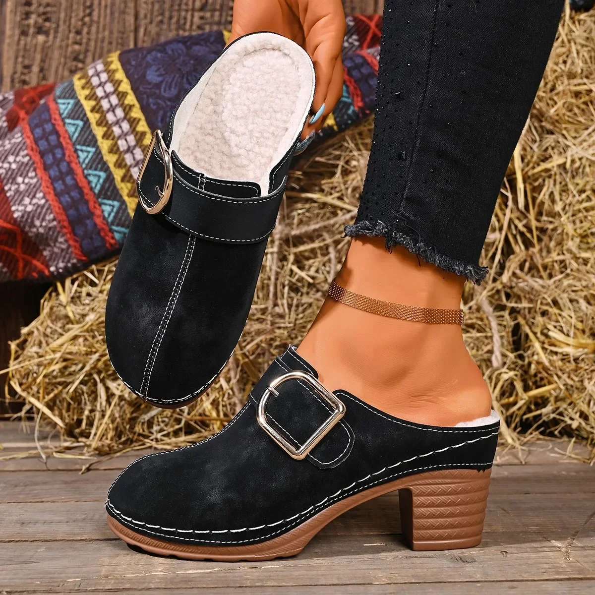 Women'S Shoes Clogs - Women Mules Slippers Chunky Heel Clogs